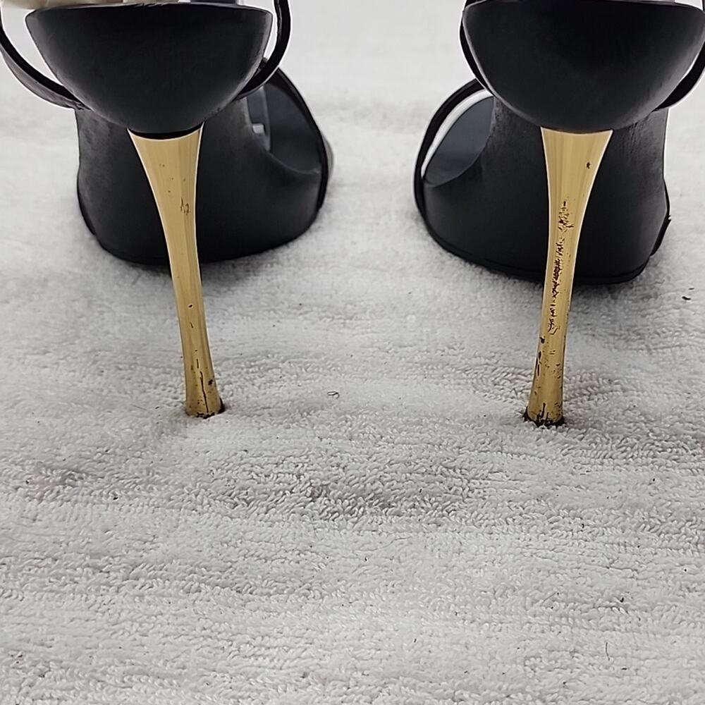GUCCI KYLIE VINTAGE STILLETOS WOODEN PLATFORM LEATHER T-STRAP HEELS 7.5 GUC - Picture 8 of 16